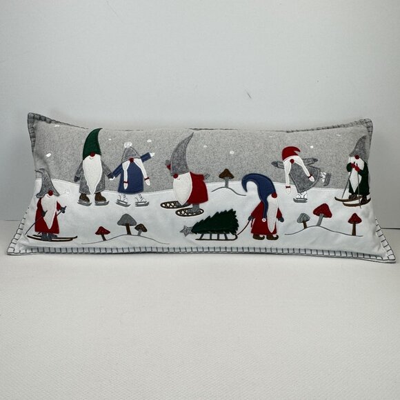 Storehouse Other - Christmas Gnomes Winter Scene Rectangular Throw Pillow Gray 10"x26" Storehouse